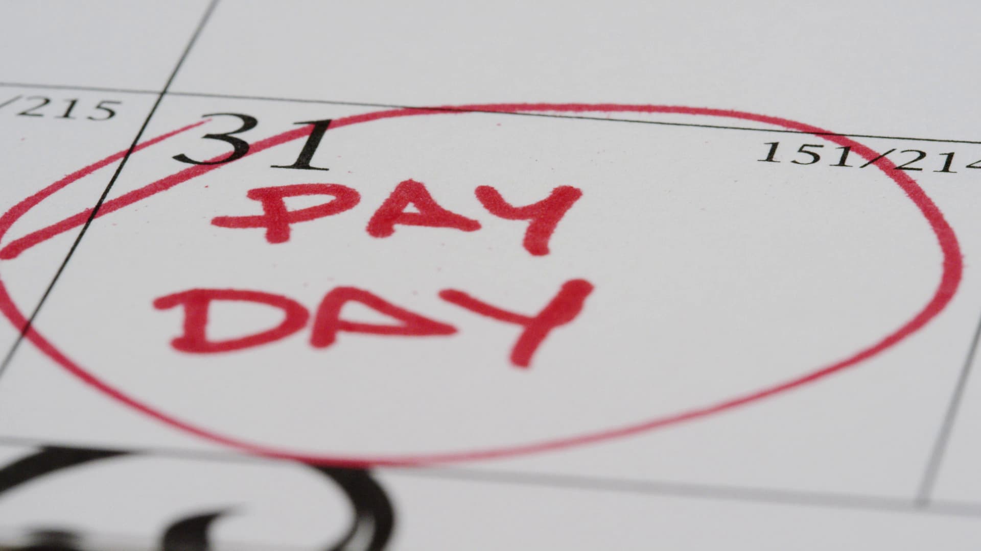 Calendar with Pay Day circled in red